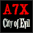 A 3x2 contact sheet of six animated frames from an A7X-themed AIM buddy icon, featuring text logos, band imagery, and character portraits with pixelated rendering.