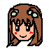 Pixel art of a character with brown hair and light green bows, showing four distinct facial expressions against gray background.