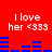 Red background displays four identical text blocks with "I love her <333" and blue audio waveforms, two pairs stacked vertically.