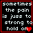 Four identical black square with red borders display white pixelated text reading "sometimes the pain is juss to strong to hold on" and a small red heart symbol