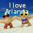 Two starfish-shaped characters on a beach, one wearing red shorts and red sunglasses, the other in a blue swimsuit and yellow sunglasses, with text reading "I love Arianna" above them.