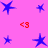 A static image of blue star icons on a pink background with red '<3' symbols at four corners.