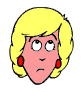 Six cartoon-style head icons with yellow hair, red earrings, and pink skin arranged in two on gray background
