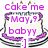 Pixelated graphic with pink text reading 'Coke me' above a speech bubble containing 'Moy,9 babyy :]' in purple and white.