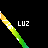Three diagonal rainbow-colored pixelated lines with white text 'LUZ' on black background, one line partially obscured by gray rectangle.