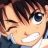 Pixelated anime-style character face with winking eye and wide grin next to black background with white text "Anime IM" and stylized signature.