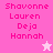 Pixelated pink text lists names over a gradient background with two star icons in different positions.