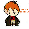 identical cartoon character icons with orange hair, black jacket, red shirt, and beige pants, each with text above reading "THE ONE AND ONLY RON" in orange