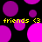 Black background with scattered purple and magenta circles; yellow text 'friends <3' repeated twice horizontally.