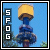 Static pixel art icon with blue background, vertical white text 'SF0G' on left, and central figure with yellow top and dark brown base.