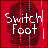 Red background with dark red fingerprint pattern and white text reading "Switch Foot" in two lines, showing slight pixel variations