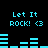 Pixelated cyan text and audio visualizer bars on black background, repeating 'Let It ROCK! <3' with animated bar movements.