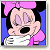 Pixelated cartoon character with pink bow and white dress on blue background next to green text reading 'Original Icons .com'