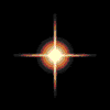 star-shaped icons with glowing orange-yellow centers and four-pointed starbursts on black backgrounds, varying in size and brightness