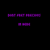 Purple and black animated icon with crescent shapes, text phrases, and a skull motif on dark background.