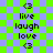 Pixelated green and blue checkered background with repeated text and symbols arranged in vertical