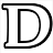 A large black capital letter D with a thick outline on a white background, rendered in pixelated style.