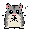 Animated contact sheet of a hamster mascot singing into a microphone across 18 frames with musical note symbols in various positions.
