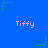 Blue background with repeating pink 'Tiffy' text and green star-shaped pixel art elements scattered across the image.