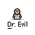 A 4x3 contact sheet of pixel art frames showing a character named Dr. Evil in various poses and expressions with speech bubbles containing text fragments.