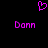 A static pixel art image with a black background, featuring two identical purple 'Dann' text elements and one purple heart symbol above them.