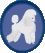 Two circular blue icons with white poodle silhouettes; left icon shows poodle facing right with tail curled up, right icon shows poodle facing left with tail extended.