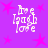 Purple background with pink star shapes and white pixelated text reading "Live Laugh Love" in four identical arrangements.