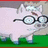 Pixelated image of a white pig wearing round glasses, standing on green ground with a gray background, next to black text reading 'spider pig' on a bright green background.