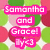 Pixelated graphic with pink text reading 'Somarinho and Grace! :)' on a green, red, and white starburst background.