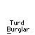 Pixel art icon of a figure in black clothing holding brown objects, with text "Turd Burglar" below, displayed across showing animation changes