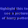 Blue background with pixelated text reading 'Highlight this to see a picture of harry potter' in light blue and black.