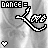 pixelated icons featuring 'DANCE = LOVE' text with a heart symbol, each icon showing slight variations in the word 'DANCE' and background details