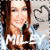 four identical pixelated images showing a smiling woman with long brown hair wearing a light blue top, each overlaid with the text "MILEY" and heart symbols