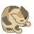 Pixelated cat avatar with calico coloring in beige, brown, and dark gray, shown in six sequential poses on a light gray background.