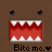 Animated contact sheet of 25 frames showing a pixelated red mouth with white teeth and black dots on brown background, each frame labeled "Bite me." with varying text color and heart symbol.