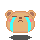 Pixelated bear face with tears, pink cheeks, and closed eyes in four variations showing different mouth shapes.