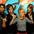 Group of people in a pixelated image with blue and orange background, some making hand gestures.