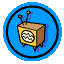 Six circular blue icons with black outlines, each containing a cartoon television set with brown frame and yellow screen showing different patterns.