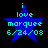Blue star-shaped icon with cyan text reading "i love marquee 6/24/08" on black background, showing two distinct animation states.