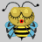 Animated bee icon with yellow and black stripes, blue wings, red eyes, and antennae in a 4x3 contact sheet of 12 frames showing subtle expression changes.
