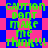 Green pixelated text 'CAUTION DONT MAKE ME THINK!!!' repeats across a blue and pink diamond-patterned background in an animated sequence.