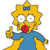 Pixelated character with yellow hair, blue dress, red mouth, and blue bow giving a thumbs-up gesture.
