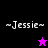 ~Jessie~ text in pixelated font on four colored backgrounds with star symbols changing color and position.