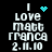 Pixelated text reads 'I love Matt Franca 2.11.10' with cyan heart and cyan dot cluster symbols above 'I' in different frames.