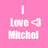 A four- displays text and images: pink background with 'I Love <3 Mitchel', a person in blue jacket, another person on couch, and gray space