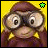 Pixelated character with large eyes and brown hair against yellow background, wearing dark glasses and purple clothing with two yellow stars.
