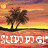 A four- of pixelated summer-themed scenes with overlaid text, featuring palm trees at sunset, a heart-shaped sand drawing, silhouetted figures dancing, and starfish on water