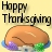Pixelated image with 'Happy Thanksgiving' text above a roasted turkey on a platter, set against a pale yellow background.