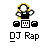 Pixelated icon shows a figure with yellow hair, black outfit, and white hands holding a turntable, with 'DJ Rap' text below on gray background.