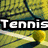 Pixelated icon with four quadrants showing tennis court, music notes, 'nerds rule!' text, and a cartoon character holding objects.